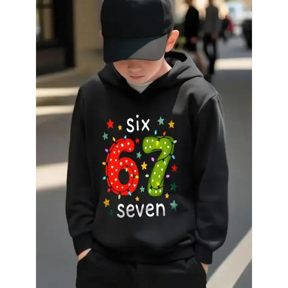Boys' Christmas GiftChildren Hoodie Cartoon Print Six Seven Bruh 67 Casual Long Sleeve Hooded Sweatshirt Spring & Fall Pullover
