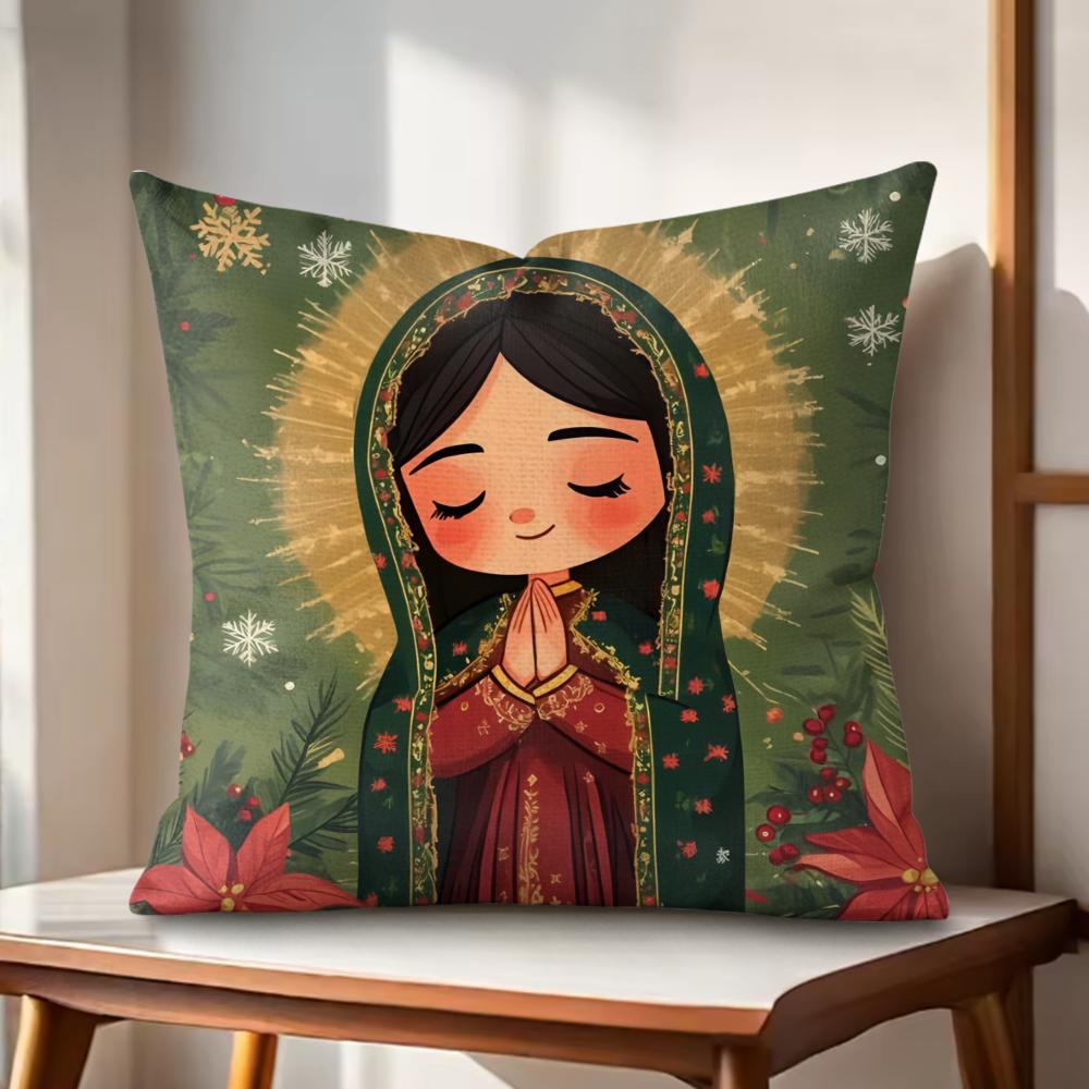 Our Lady of Guadalupe Cushion Cover Natural Linen Organic Fabric DoubleSided Printing Couch Pillow Covers Home Decor