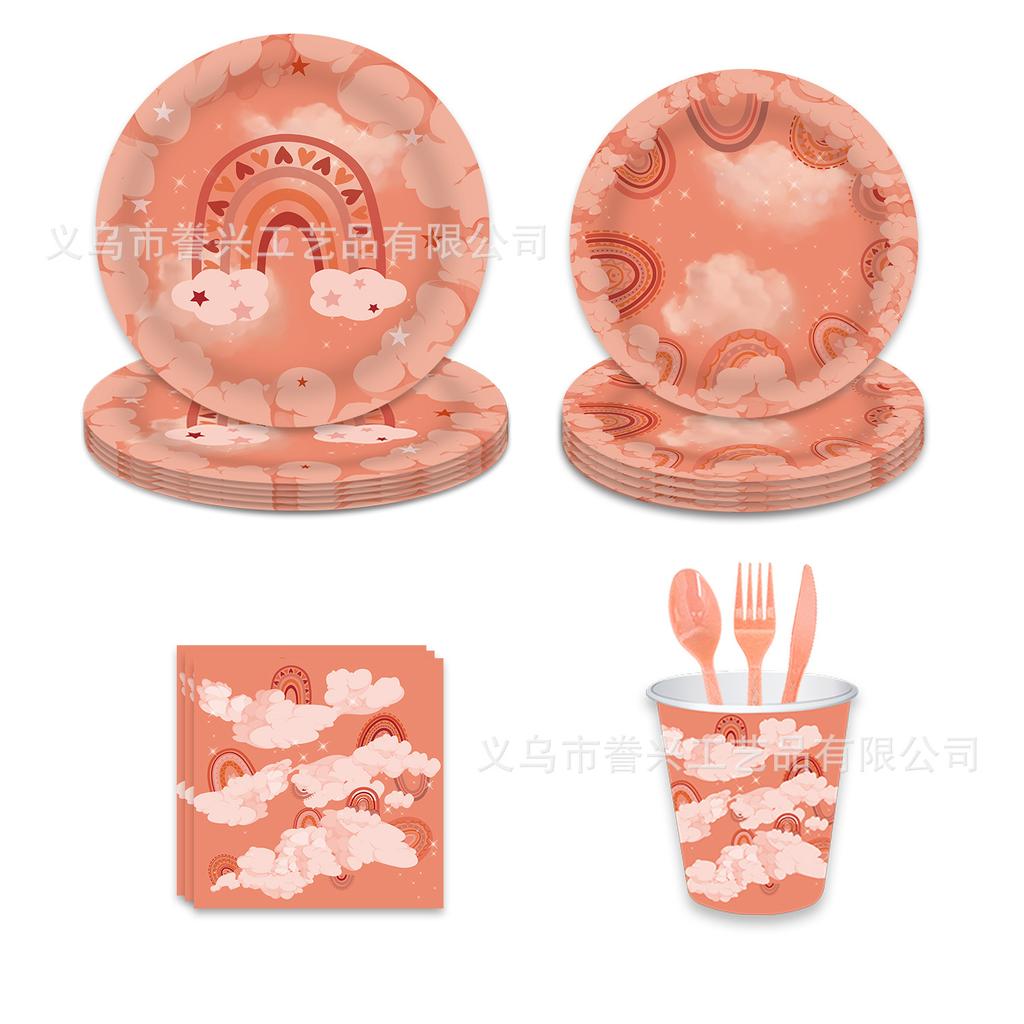 Bohemian Party Cutlery Paper Plates Tissue Supplies Pink Party Themed Birthday Disposable Party