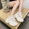 Fashion Fashion Chunky Sneakers Women Autumn Lace Up Platform Sports Shoes Woman 7CM Thick Bottom High Heels Female Leather Sneakers