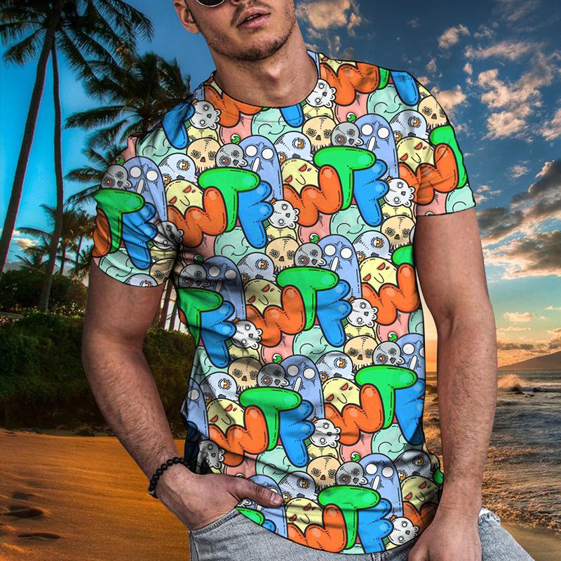 Men's 3D Printed T-Shirt Skull Pattern Print Short Sleeve O-Neck Pullover Casual Top