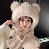 Cute Bear Hat Gloves Three In One Scarf Plush Hat for Women In Winter Riding Easy Outdoor High End Warm Hat
