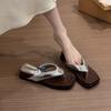 Square Head French Toe Outer Wear Wedge Heel Slippers 2025 Summer New Fashion Casual Temperament Seaside Flip-flops Women