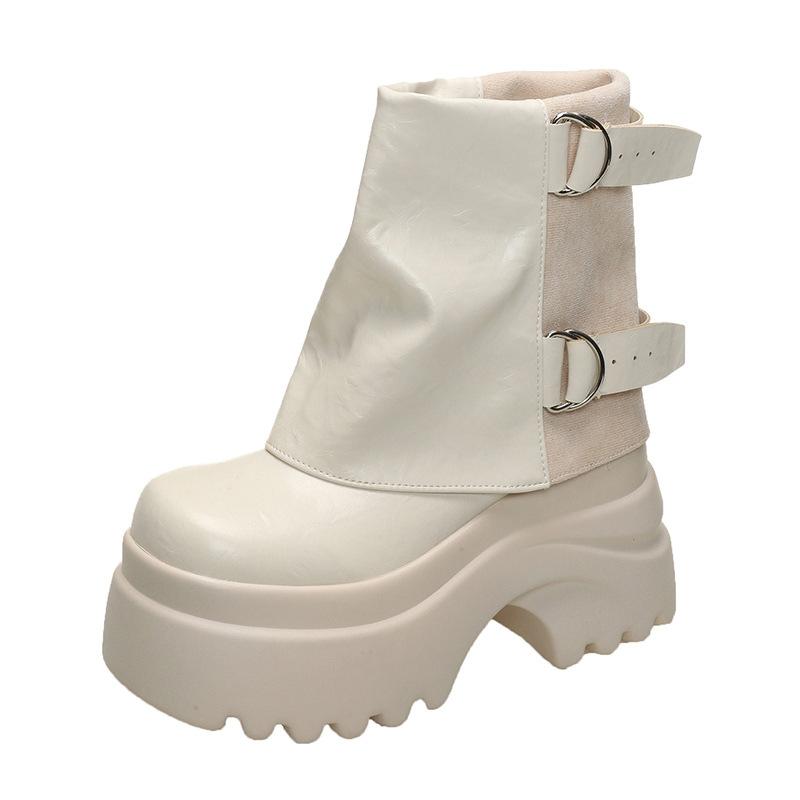 

Черные ботинки Мартин женские 2025 осень новые ретро ботинки на платформе с пряжкой на ремне на толстой подошве с внутренней танкеткой ботинки-трубы 39 бежевый