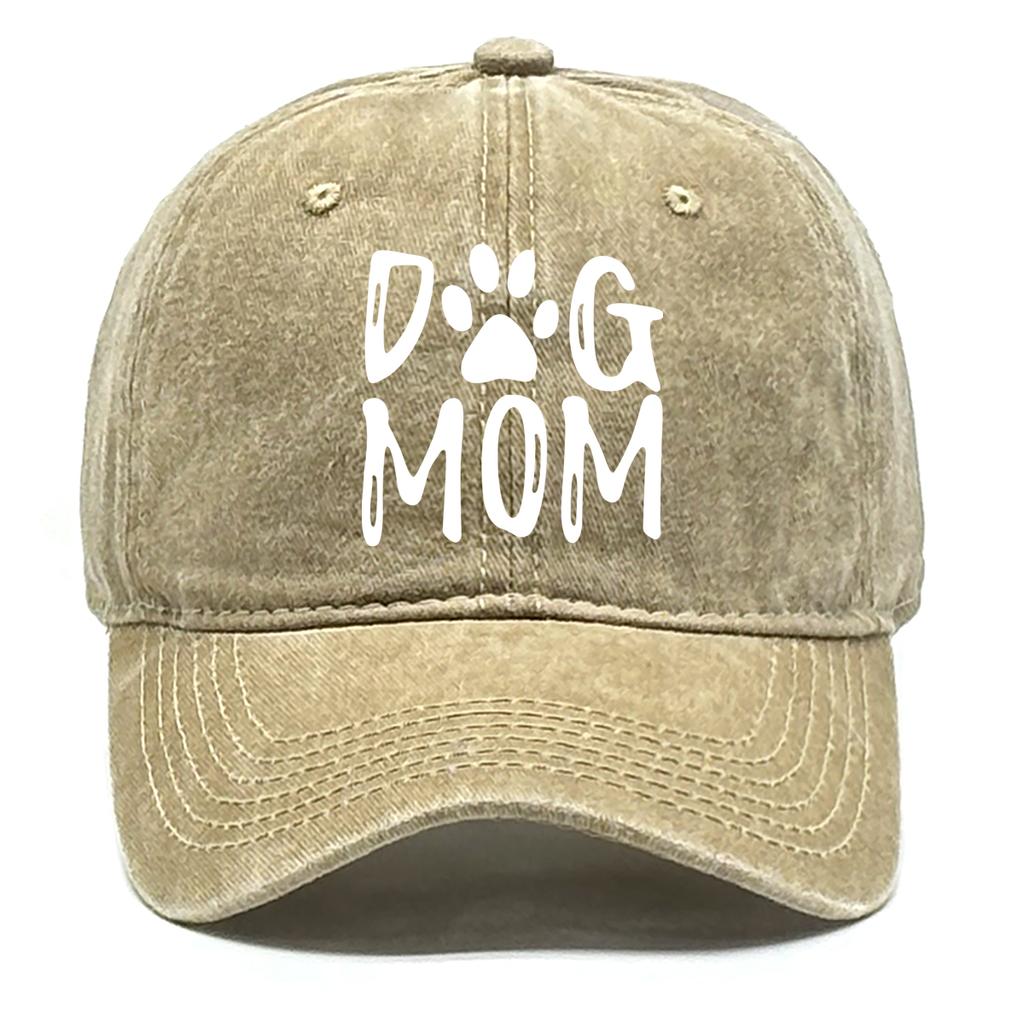 DOG MOM Print Adjustable Sun Hat Cotton Caps For Man Washed Retro Raw Brim Snapback Caps Ideal Choice For Casual Wear