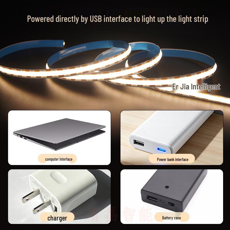5V USB Touch Switch COB LED Strip Light, Self-Adhesive, Plug & Play for Home Decoration Atmosphere.