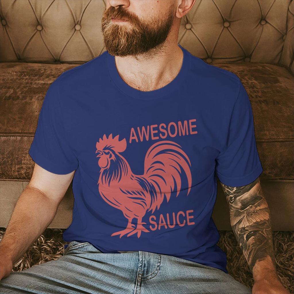 Funny Rooster Awesome Sauce Print TShirts Mens Short Sleeve Graphic T Shirt Funny Chicken Tshirt Humor Tees Male Tshirt