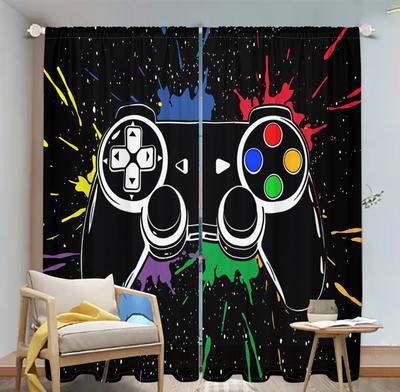 2Pcs Gaming Room Curtains 3D Colorful Controller Pattern Living Room Bedroom Balcony Sunshade E-sports Style Decor Curtains