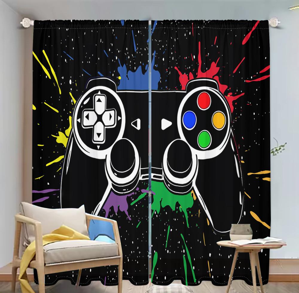 2Pcs Gaming Room Curtains 3D Colorful Controller Pattern Living Room Bedroom Balcony Sunshade E-sports Style Decor Curtains