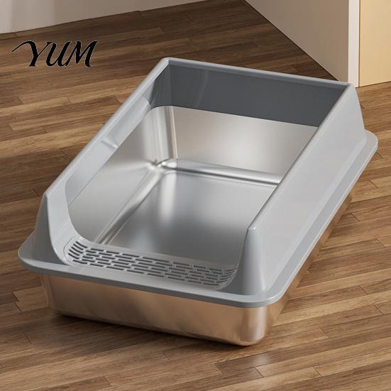Strapazierfähige Edelstahl-Haustiertoilette Metall-Katzenklo, Kätzchenbox mit hohen Rändern, Auslaufsicheres geruchshemmendes Design, Schaufel inklusive, Nicht