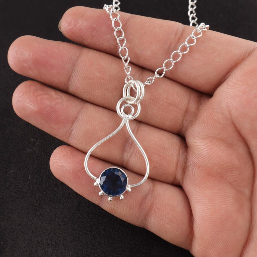Round London Blue Topaz Gemstone Wife Gift Wedding Pendant 925 Sterling Silver PP-40-18