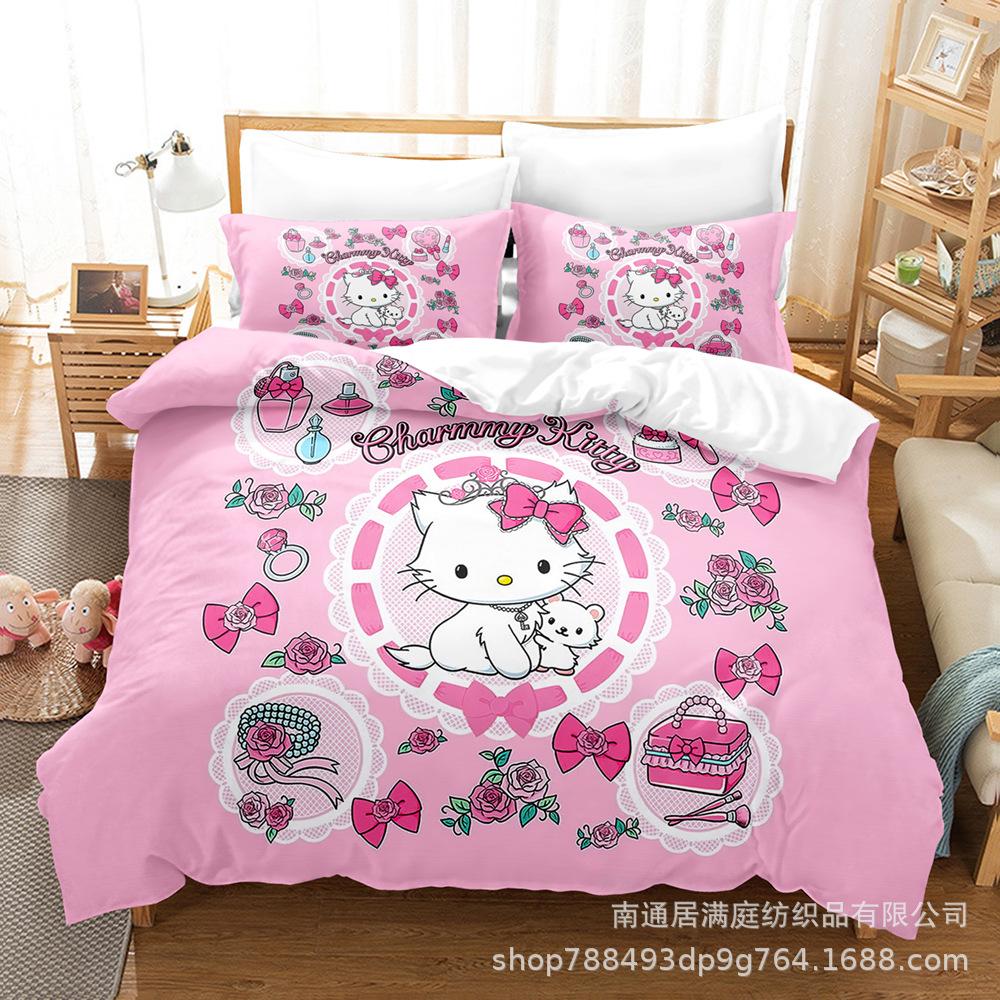Sanrio Hello Kitty Bedding Sets Comforter Quilt Bed Cover Duvet Cover Pillow Case 2-3 Pieces Sets Bedroom Decor Home Supplies