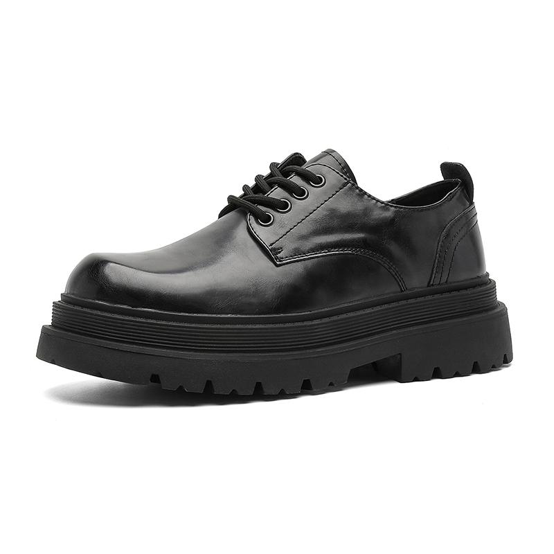 

Men s New thick soled leather shoes Classic designer casual style Work or business office Outdoor Black Trendy Youth Versatile 44