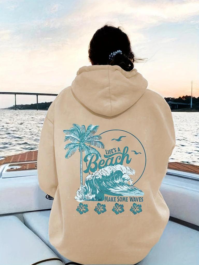 Women's All-Season Palm Tree & Wave Beach Hoodie