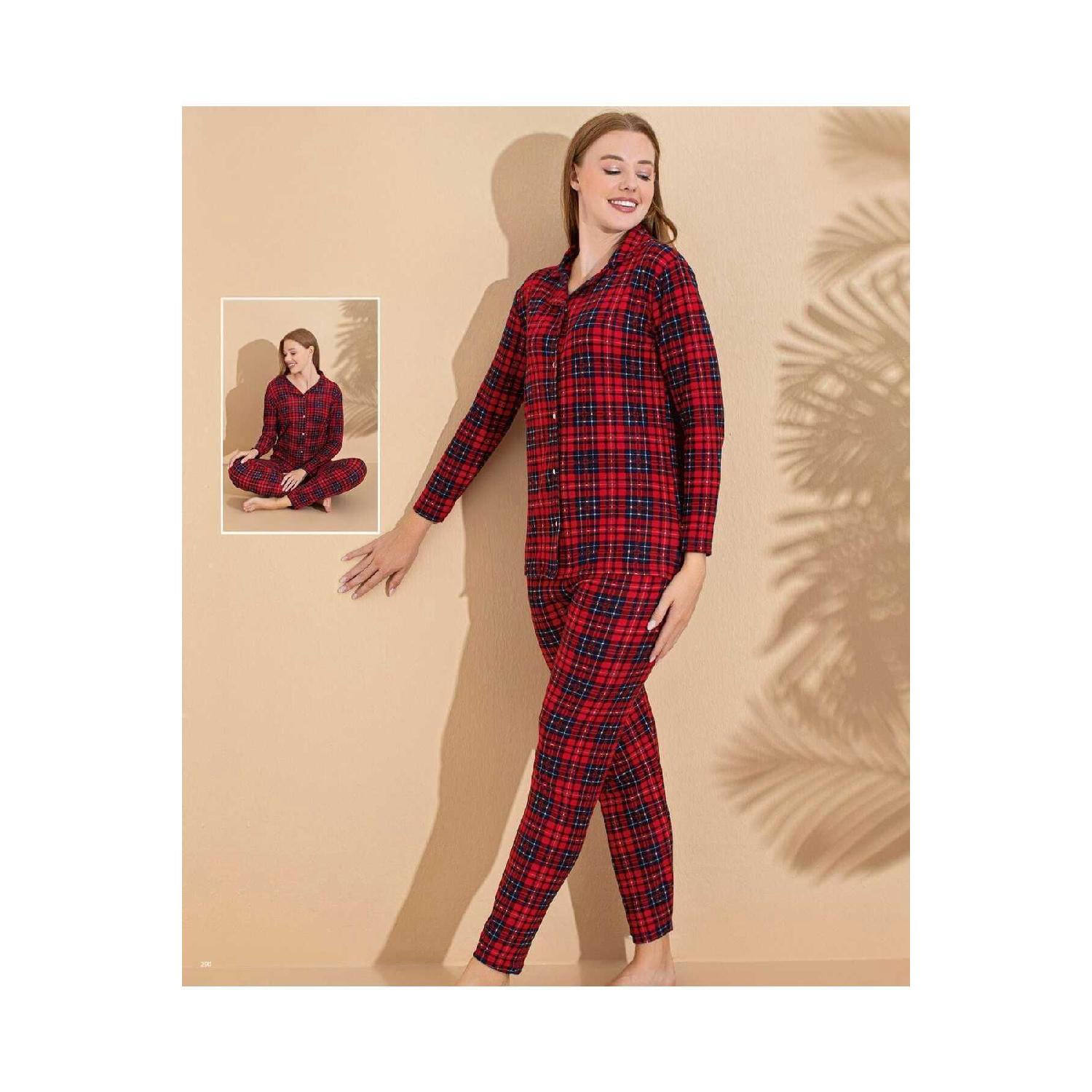 

Winter Buttoned Plaid Pattern New Year Themed Women s Suede Pajama Set S чёрный