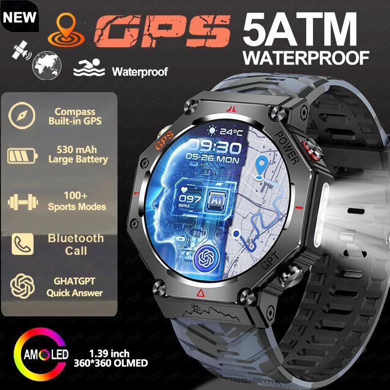 2026 Outdoor Sport Smart Watch GPS Built-in Dual-band GNSS Compass Waterproof Military AI Assistant Sport Smartwatch Men Woman