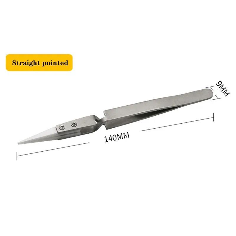 Silver Handle Ceramic Stainless Steel Tweezers with Multifunctional Anti Magnetic and Anti Acid Precision EDC Small Tool