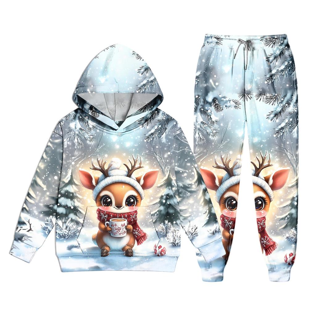 Kids Christmas Print Hoodie Set - Children's Hooded Pullover Top for Boys and Girls