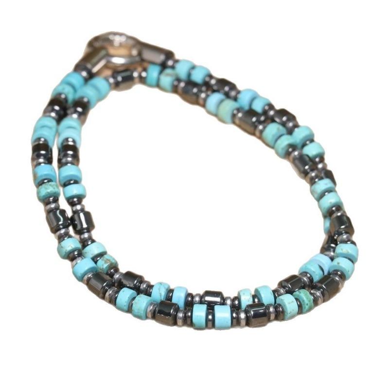 Turquoise Hematite Double Strand Necklace – Boho Tribal Jewelry, Protection Grounding Gift for Men Women