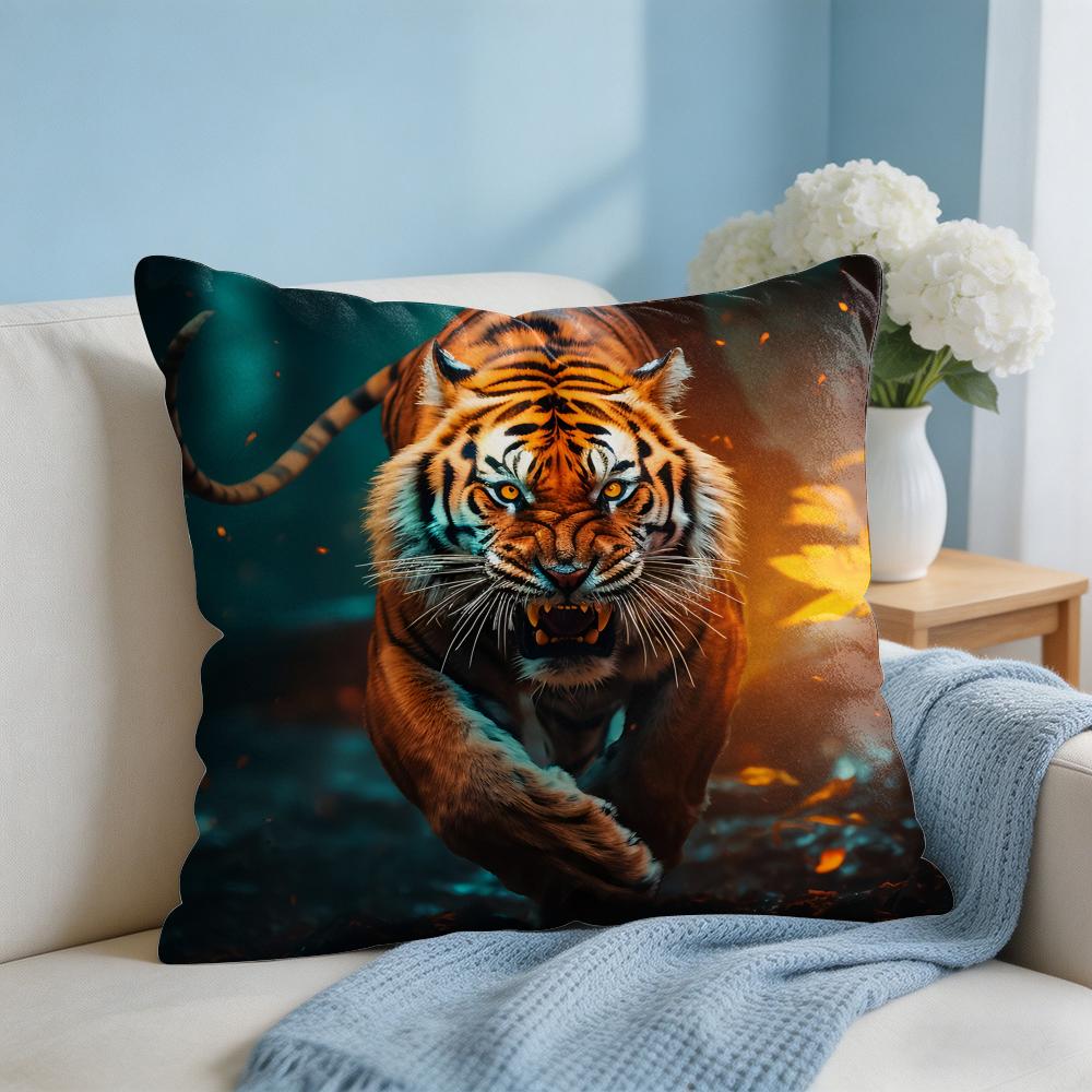 Tiger Animal Print Pattern Cushion Cover Square Pillow Bedroom Sofa Leisure Comfort Living Room Home Decoration X