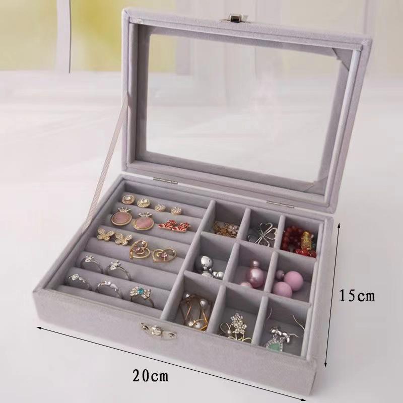 Velvet Flip-Top Jewelry Box - Dustproof, Transparent Storage for Rings, Earrings, Necklaces, and More - Anti-Oxidation Protection