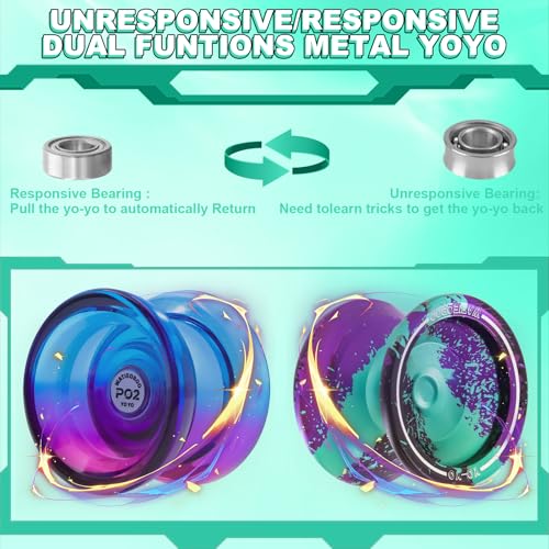 WATIEOBOO Yoyo 2-Piece Set: P02 Dual Color Yo-Yo and Camouflage Metal Yo-Yo. Dual Mode Yo-yo (Reactive To Non-Reactive) Perfect for Professional Yo-Yo