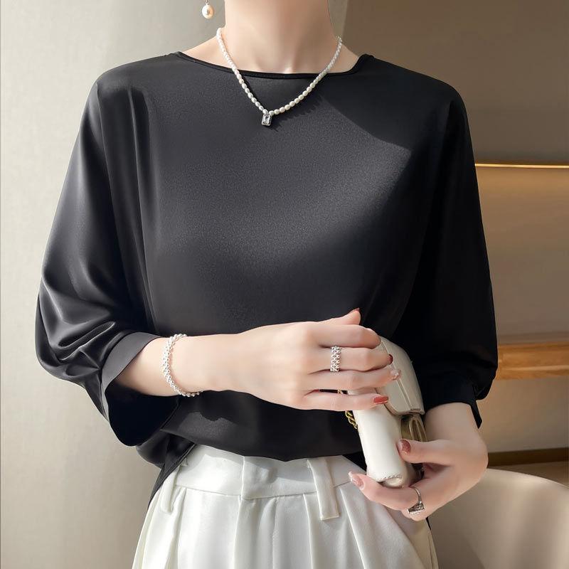 In Summer Satin Silk Half-Sleeve Tee Tops Basic Solid Women‘s T-Shirt Casual O-neck Thin Shirts Ladies Loose Blouses