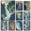 Hokusai Ukiyo-e Blue Green Waterfall Canvas Print Traditional Japanese Art Vintage Wall Poster Asian Landscape Art Home Decor