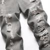 2024 European And American New Perforated Casual Gray Washed Denim Ordinary Non Elastic Mid Waist Slim Fit Pants