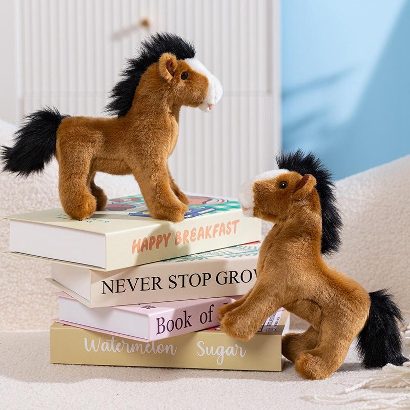 Cute Simulation Pony Doll Plush Toy Brown Pony Zodiac Horse Doll Children Soothing Doll