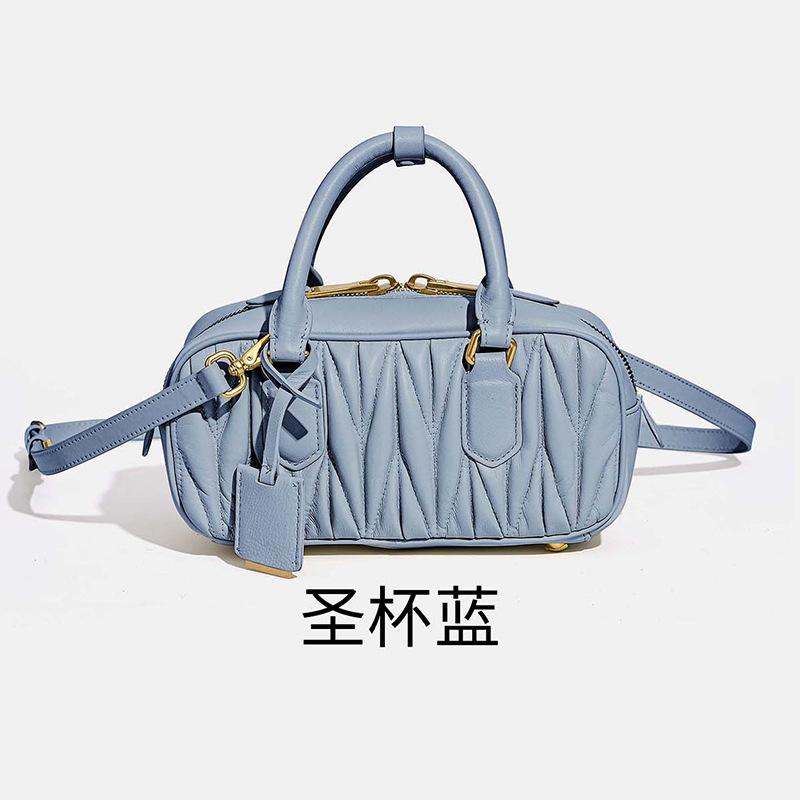 

Высококачественная сумка-боулинг из овчины, вышитая нитью, плиссированная кожаная маленькая квадратная сумка, сумка через плечо, женская сумка 23*8*12cm