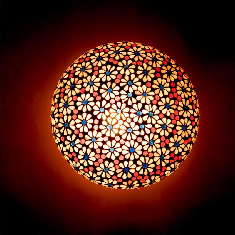 Handcrafted Mosaic Pink Colour Flower Design Glass Ceiling Light