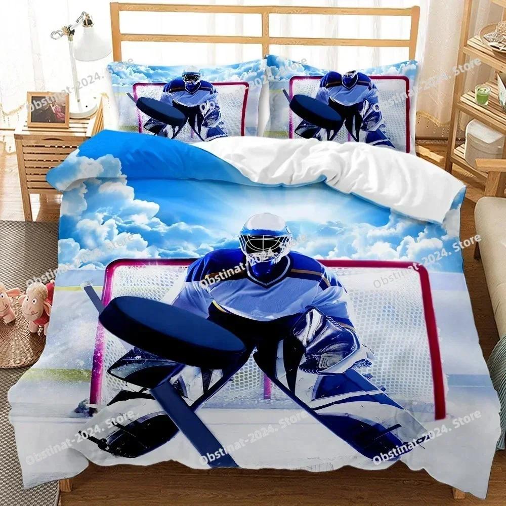 Ice Hockey Sport Player Extreme Sport Bedding Set Printed single Comforter Duvet Cover Pillow Case 3 Pieces Sets Kids Adult Size