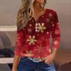 Women's Fashion Casual Christmas Tree Print V-Neck Decorative Button Three-Quarter Sleeve T-Shirt Top