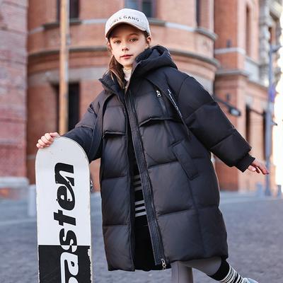 Children's Down Jacket Girls Mid-length Winter White Duck Down Solid Color Thick Casual Coat
