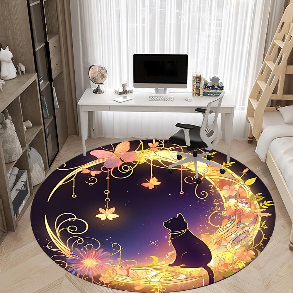 1pc Whimsical Moonlit Garden Office Round Area Rug, Mat Suitable ForOffice, Under Office Chairs Bedroom Living Room Home Decor, Room Deco