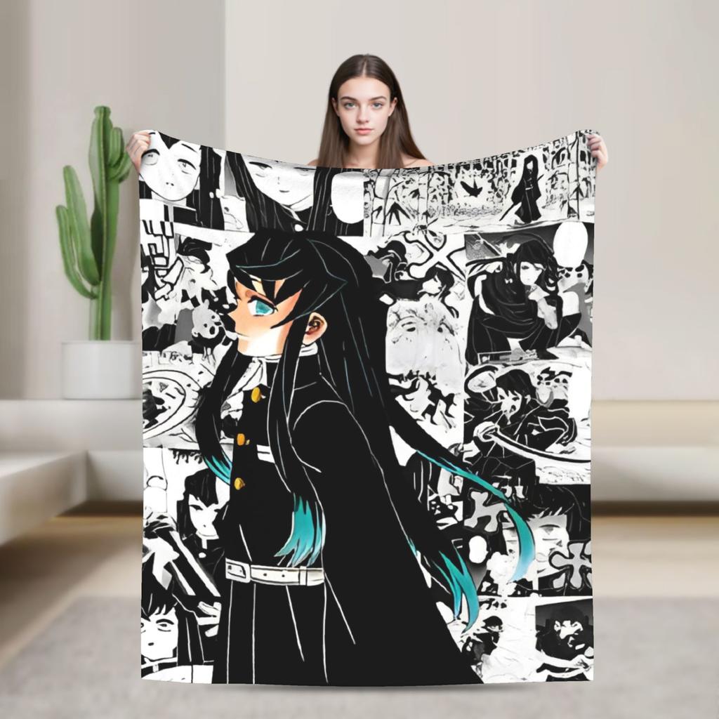 Muichiro Tokito Blankets Fleece Textile Decor Multi-function Lightweight Throw Blankets for Bed Travel Bedding Throws