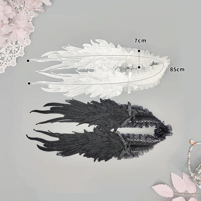 Dark Gothic Angel Wing Hairband - Lace Trim Lolita Headband, Decora Kei/Sweet Dolly/Punk/Jirai Kei for Girls