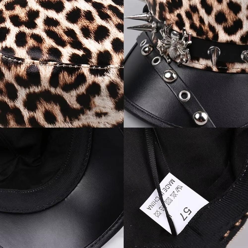 Spider Hoop Riveted Flat Top Cap Spice Girl Style PU Leather Captain Caps New Newsboy Hat
