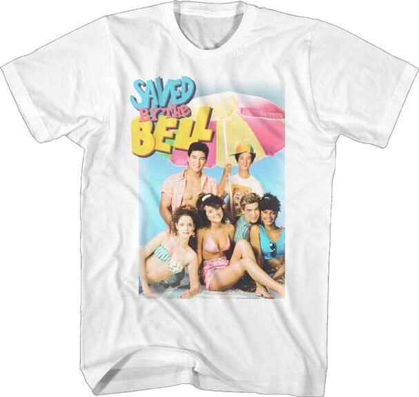 Saved By The Bell TV Show Cast At The Beach With Umbrella Men T Shirt S