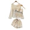 Vacation Style Embroider Cardigan Tassel Halter Cut-out Lace