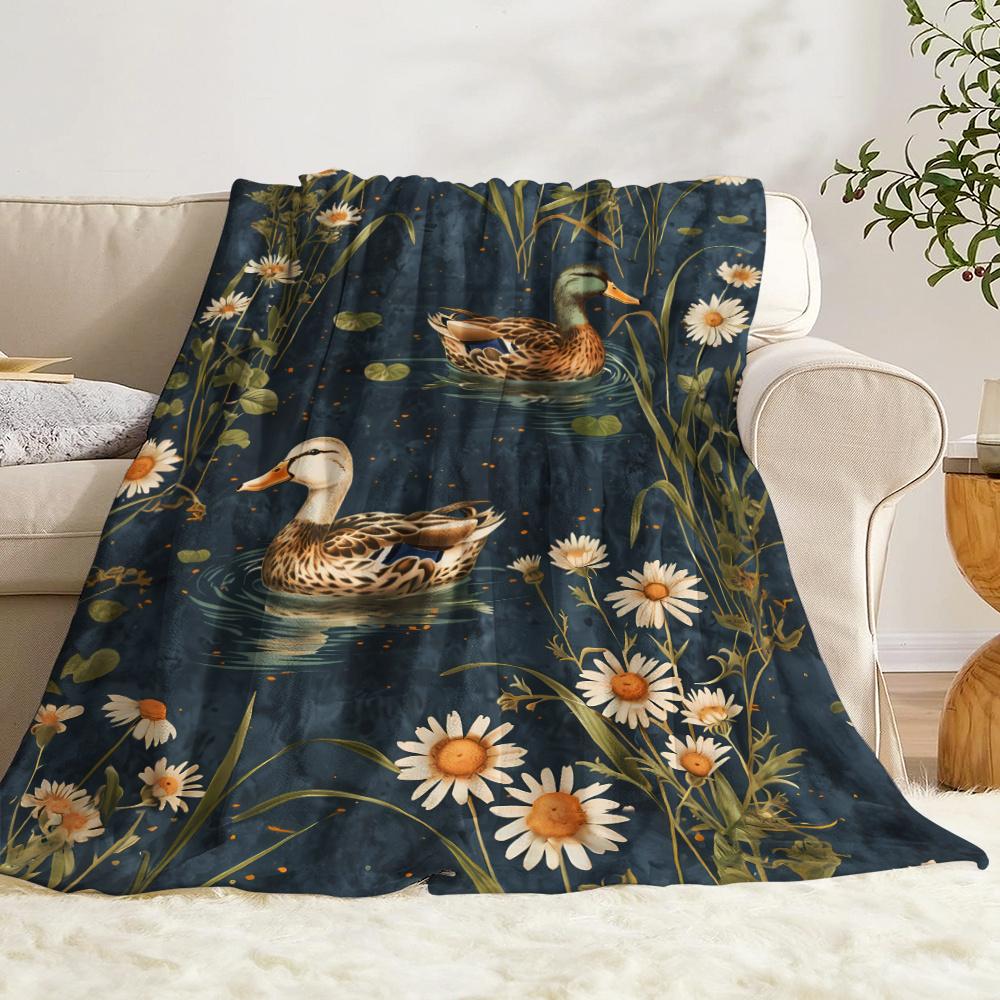 Retro Duck Pond Pattern Flannel Printed Blanket Suitable for All Seasons Suitable for Living Room Office Sofa and Travel