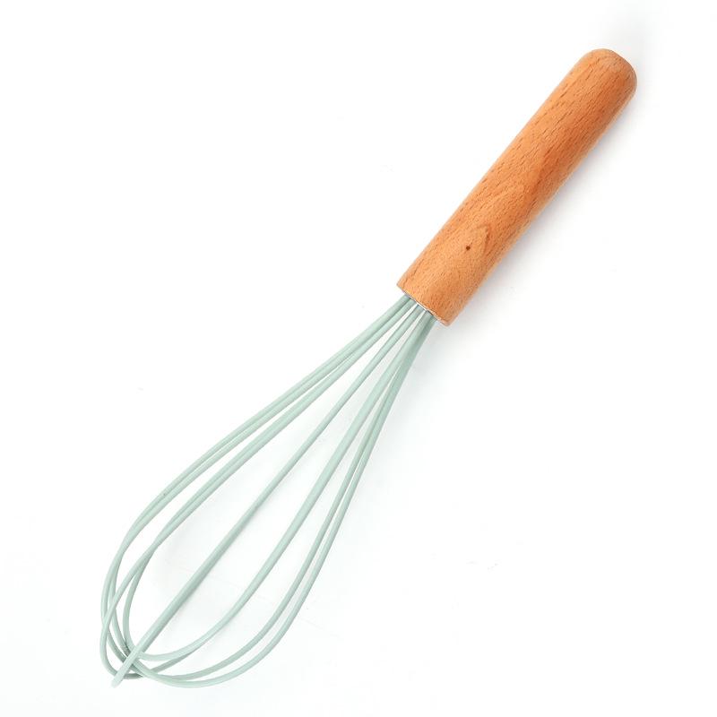 Silicone Whisk with Wooden Handle - Manual Milk Frother & Egg Beater