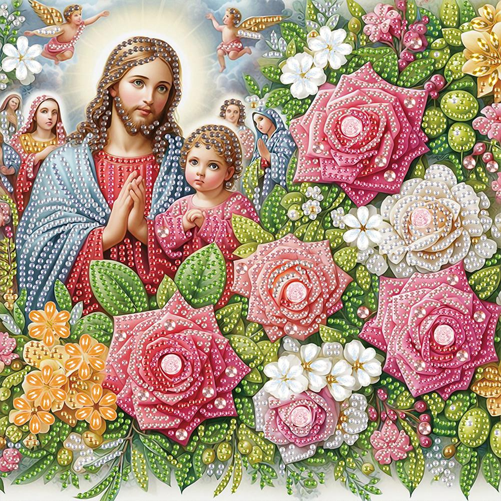 5D DIY Partial Special Shaped Diamond Drill Diamond Painting Kit Mary Jesus Decoration 30x30cm for Bedroom Classroom Living Room
