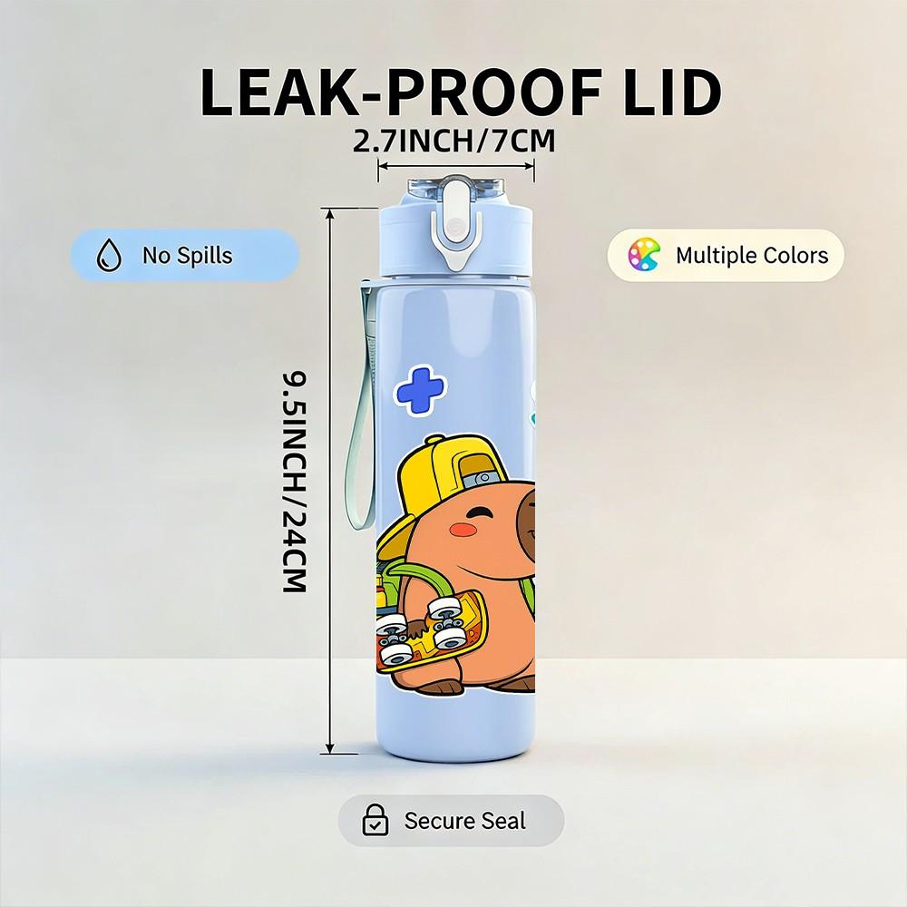 1PC Gardening Bear Cartoon Pattern 750ml Color Plastic Sports Water Bottle Leakproof Flip Straw Lid Suitable for Sports Office Home Use