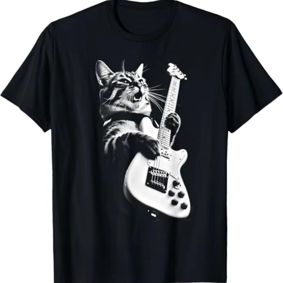 

Rock Cat Playing Guitar - Funny Guitar Cat T-Shirt Couple Pure Cotton T-shirts T Shirts Anime Clothes T Shirt Men T Shirt 4XL
