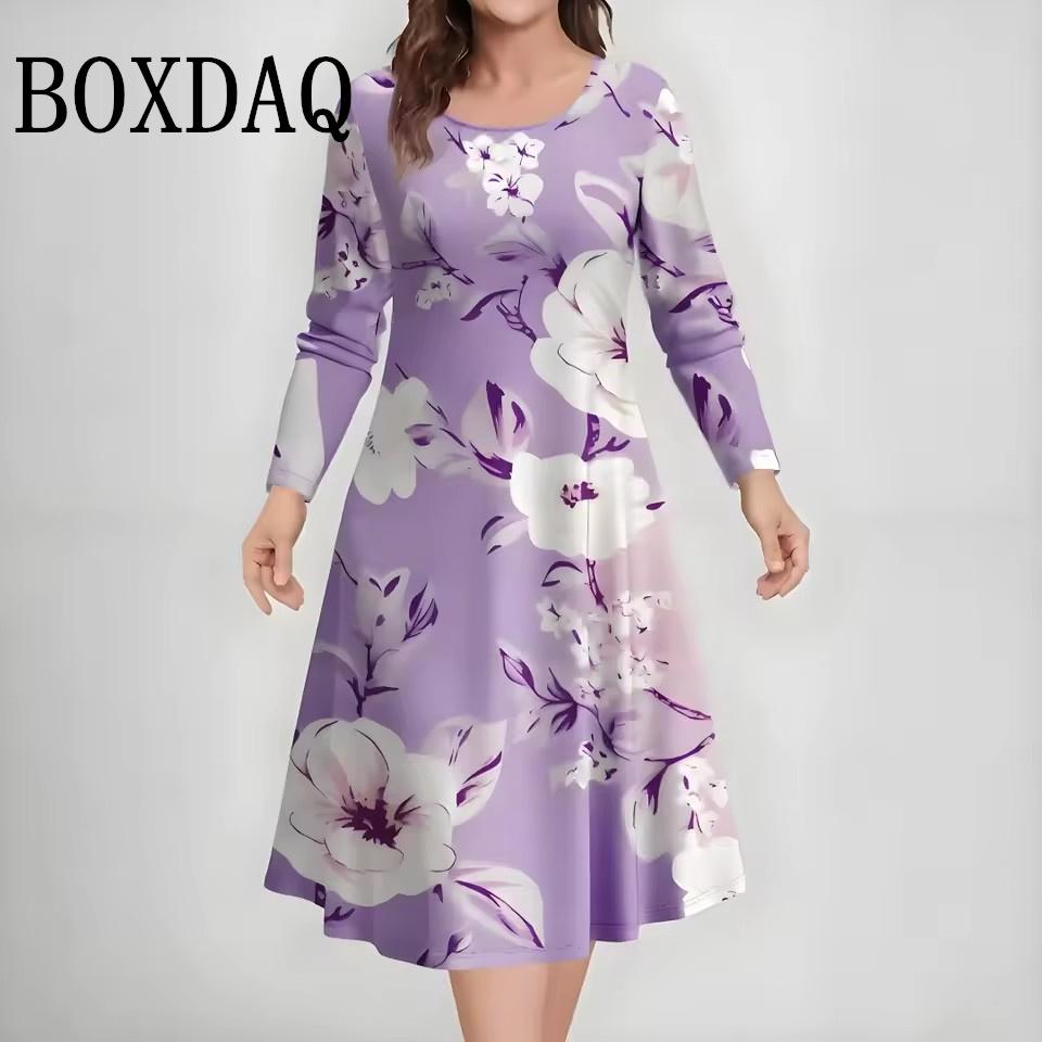 Autumn Winter Women's Print Long Sleeve Dresses Vintage Elegant A-Line Dress 3D Flowers Graphic Casual Plus Size Dress