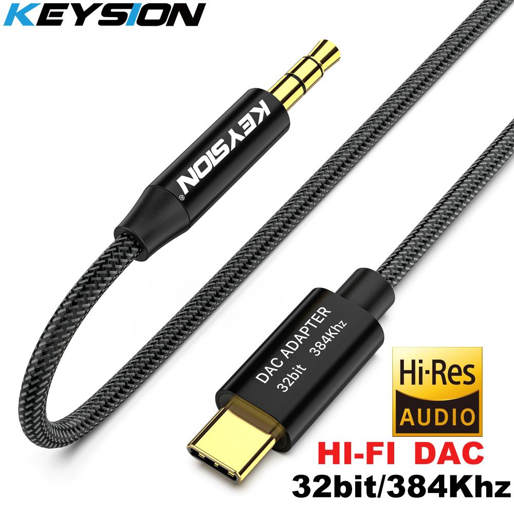KEYSION HIFI DAC Earphone Amplifier USB Type C To AUX Male Speaker Audio Adapter Car AUX Converter
