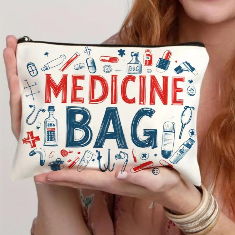 Canvas medicine bag,casual style,Beige zipper travel bag,ideal for toiletries, stationery organizing,ladies handbag