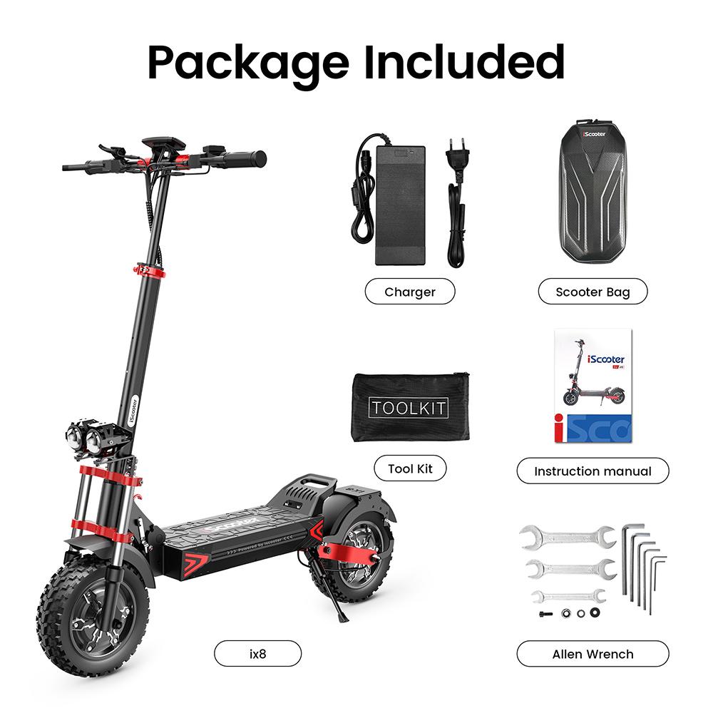 iScooter iX8 Electric Scooter, 2*1200W Motor, 48V 20AH Battery, 12-inch Tire, 60km/h Max Speed, 70km Range
